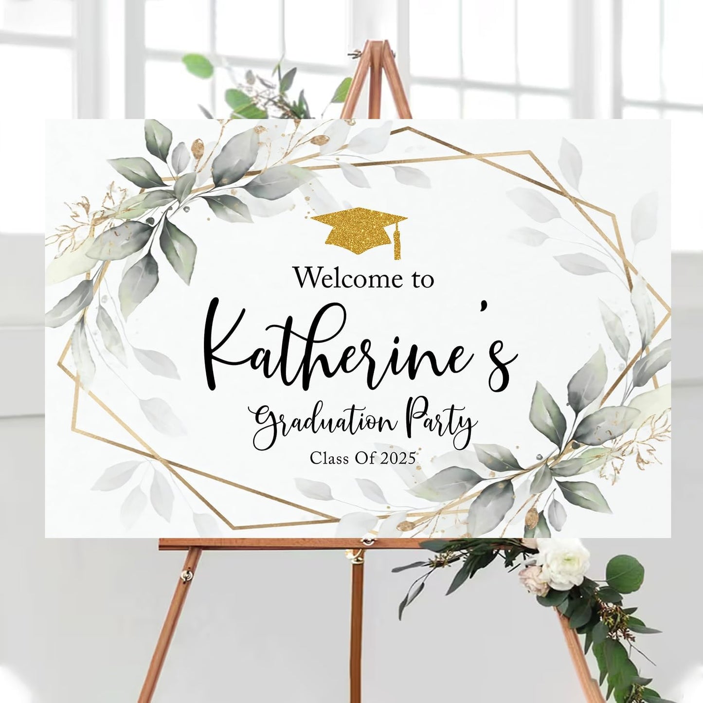 Graduation Party Welcome Sign, Graduation Party Signs, Frame Greenery Graduation Welcome Sign, Grad Party Sign Custom Design Modern, Minimalist Grad Party Decorations, Graduation Decorations