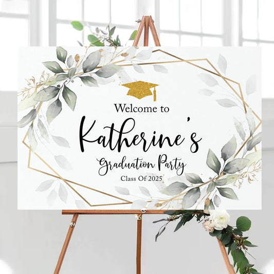 Graduation Party Welcome Sign, Graduation Party Signs, Frame Greenery Graduation Welcome Sign, Grad Party Sign Custom Design Modern, Minimalist Grad Party Decorations, Graduation Decorations