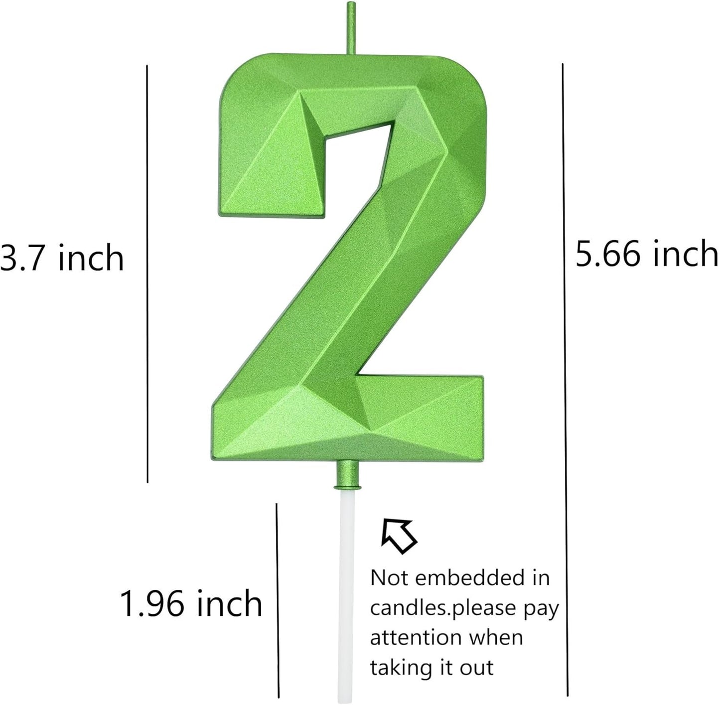 DERVENTA Large Birthday Candle Number 3D Green 3.7 inch Party Celebration Anniversary Decoration Cake Topper 1 Piece (Number 2 Green)