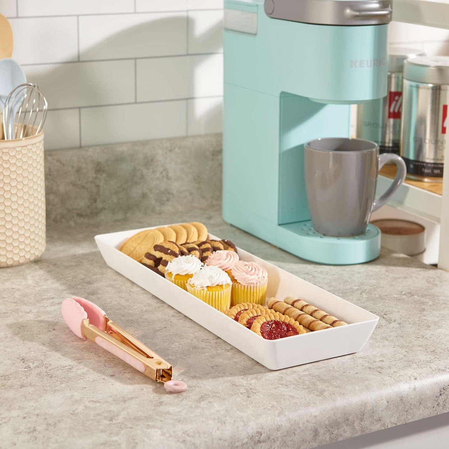 US Acrylic Avant White Plastic Serving Trays (Set of 4) 15” x 5” | Narrow Reusable Rectangular Party Platters | Serve Appetizers, Fruit, Veggies, & Desserts | BPA-Free & Made in USA (Pack of 2)