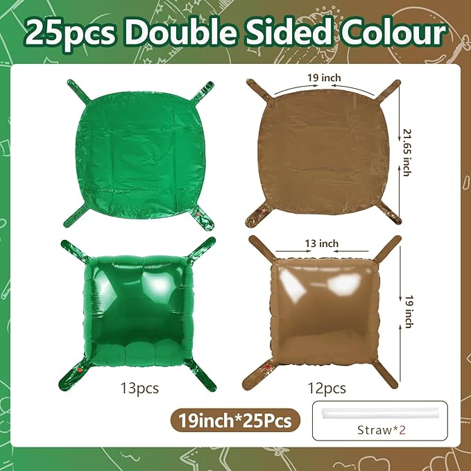 NISOCY 25PCS Dark Green and Brown Square Foll Baloons Wall Backdrop Double Sided Dark Green and Brown Balloons Arch Kit for Anniversary Birthday Thanksgiving Christmas Jungle Party Decorations