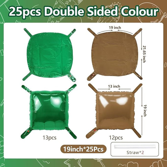 NISOCY 25PCS Dark Green and Brown Square Foll Baloons Wall Backdrop Double Sided Dark Green and Brown Balloons Arch Kit for Anniversary Birthday Thanksgiving Christmas Jungle Party Decorations