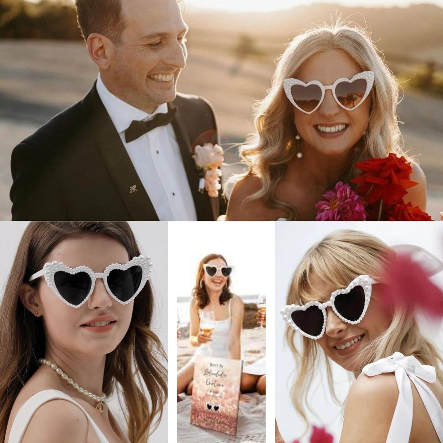 Xpectrum Pearl Bridal Heart Sunglasses, Wedding Bride Sunglasses, Bachelorette Party Glasses for Bride To Be
