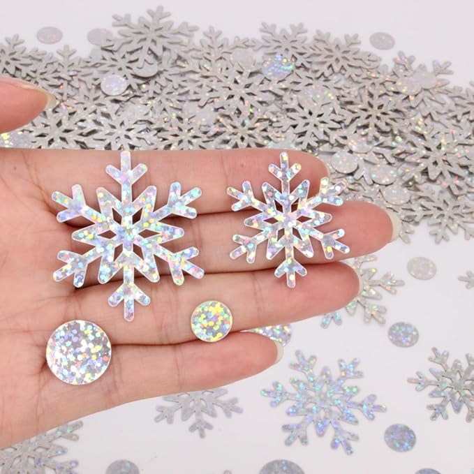 Snowflake Confetti, 300 PCS Christmas Confetti for Winter Wonderland Party Decorations, holographic Snow Table Scatter for Winter Wonderland Baby Shower Decorations