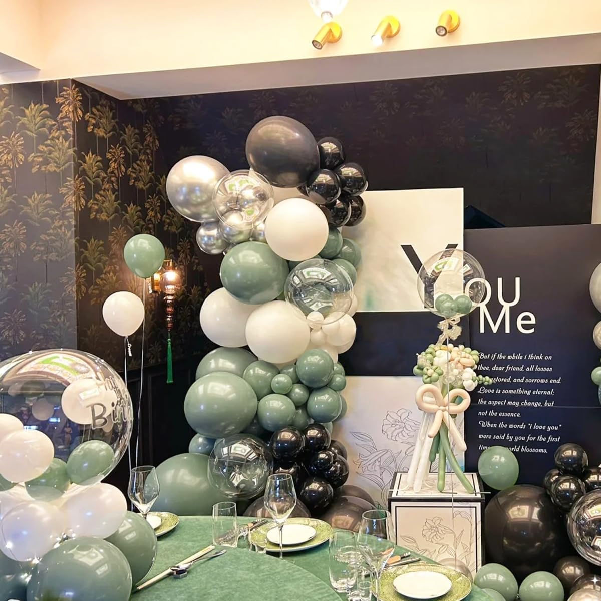 Sage Green and Black Balloon Arch Kit, 151Pcs Green Black Bobo Balloons Garland 18 12 10 5 inch for Birthday, Graduation, Baby Shower, Wedding, Anniversary, Holiday Party Decoration