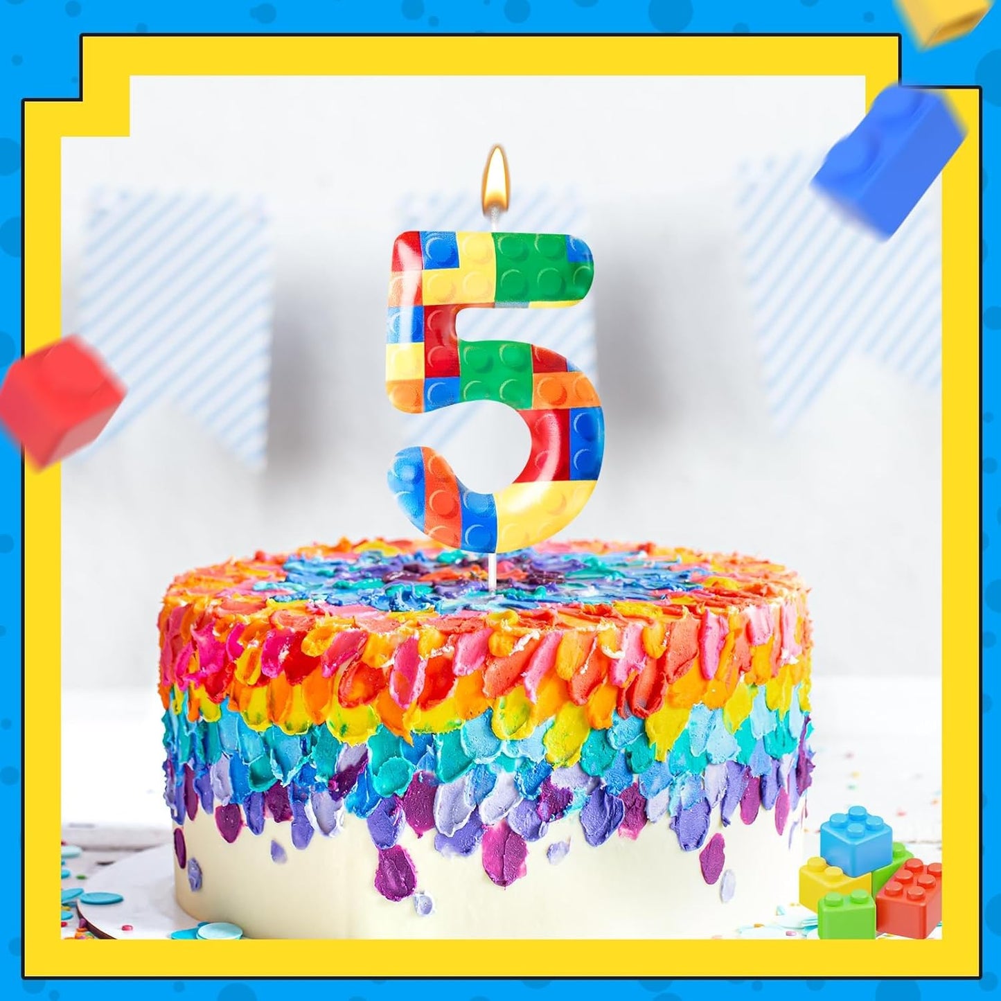 Building Block Themed Birthday Candle Number 5 Candle Birthday Party Decoration Cake Topper for Building Block Party Decoration Theme Parties Supplies (Number 5)