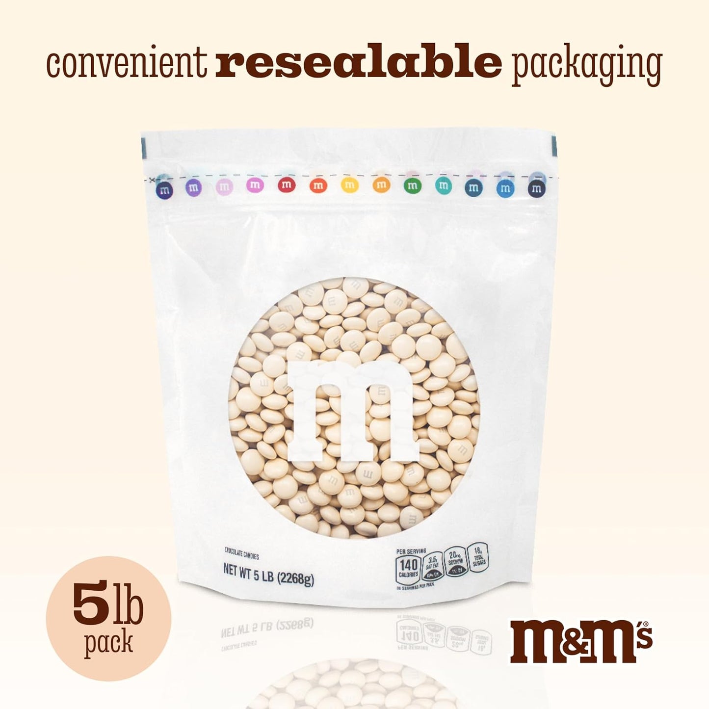 M&M’S WORLD Cream Milk Chocolate Candy - 5lbs of Chocolate Candy Bulk in a Resealable Pack, For Weddings, Graduations, Birthday Party Favors, Desserts & More