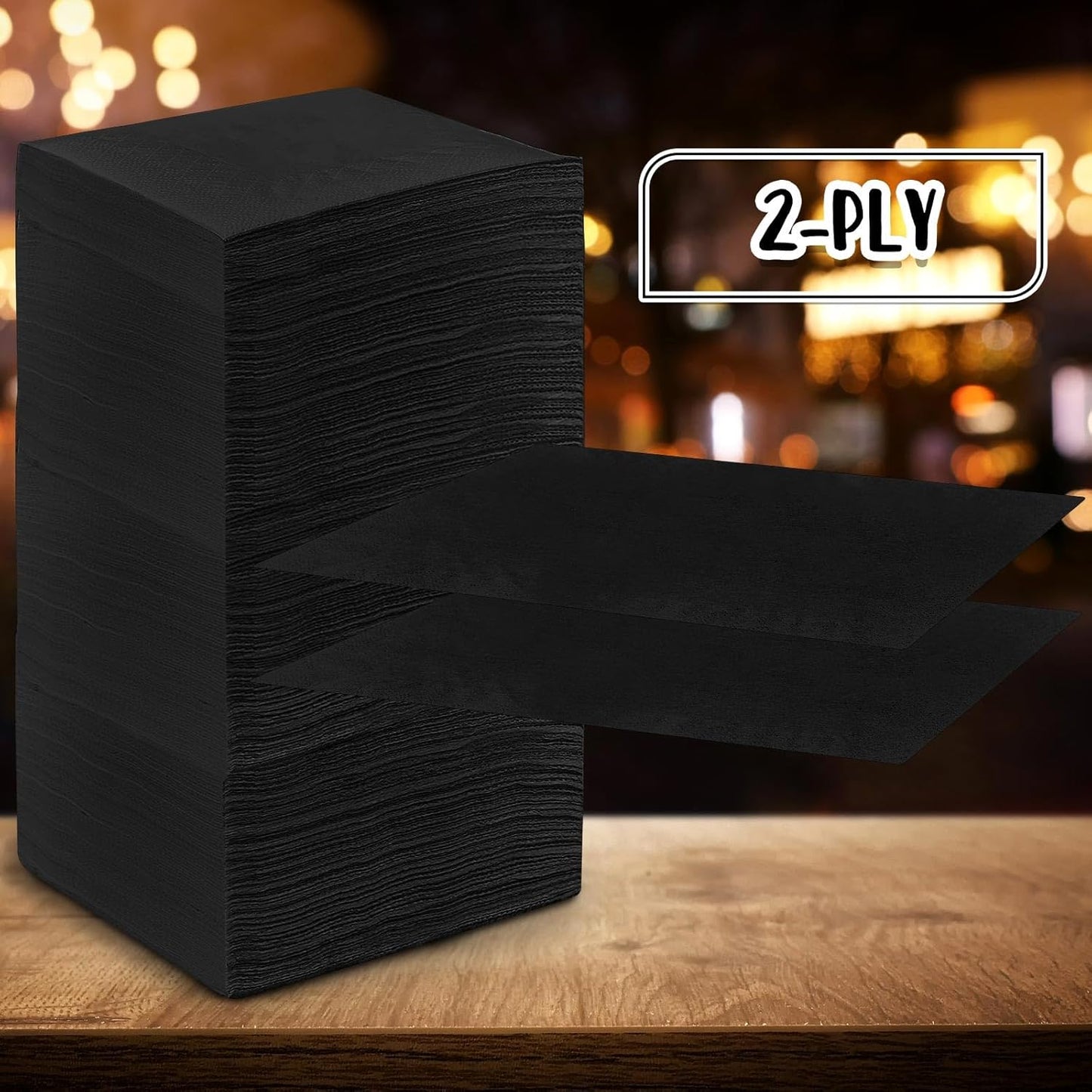 Henoyso 500 Pack Black Cocktail Napkins Bulk, 9.8'' x 9.8'' 2 Ply Disposable 100% Bamboo Paper Napkins for Wedding Bar Party Birthday Dinner Beverage Holiday Elegant Restaurant Event