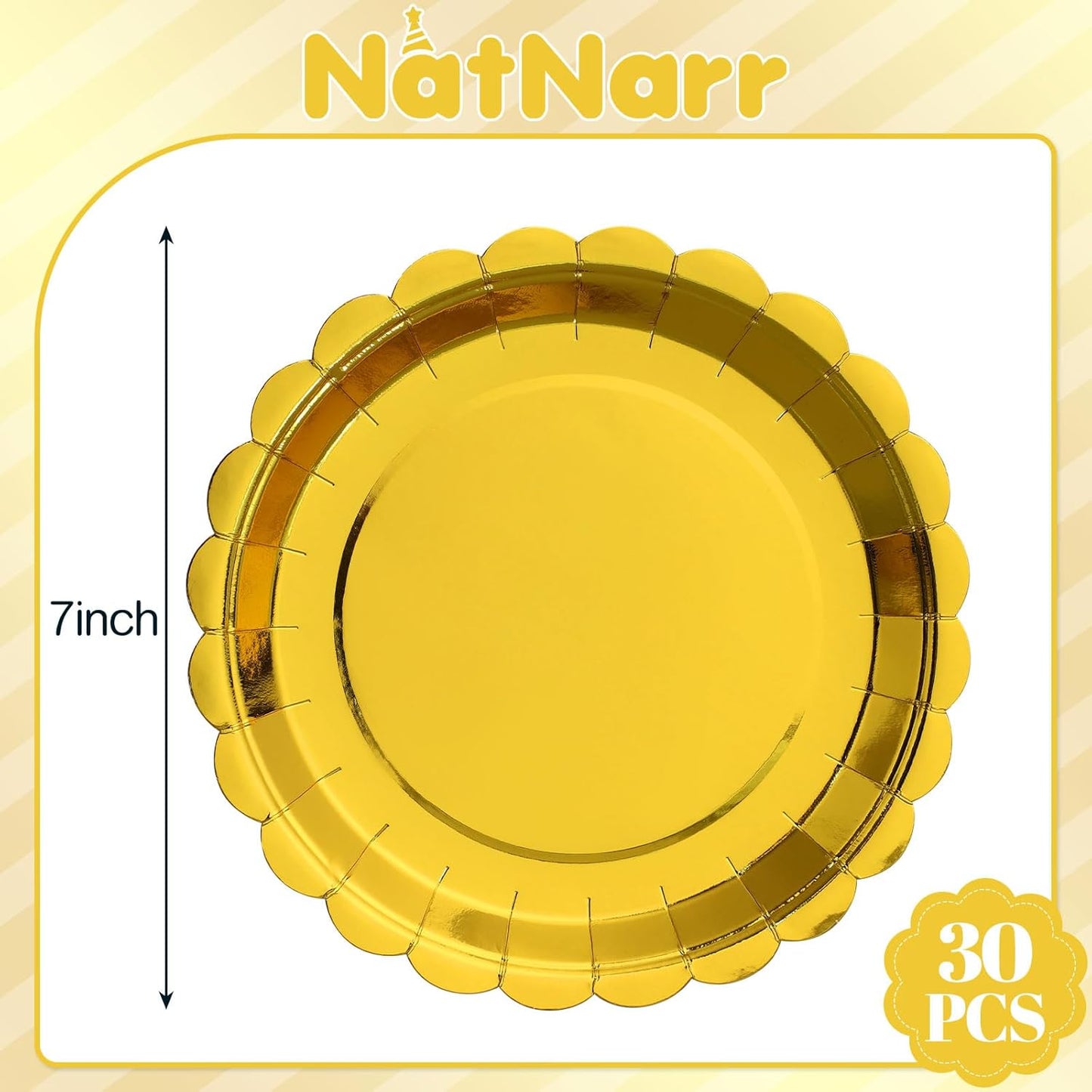 30 Pcs Dessert Plates Disposable, 7 Inch Scalloped Gold Paper Plates Small Cake Appetizer Birthday Plate Fancy Gold Party Plate for Wedding, Birthday, Holiday