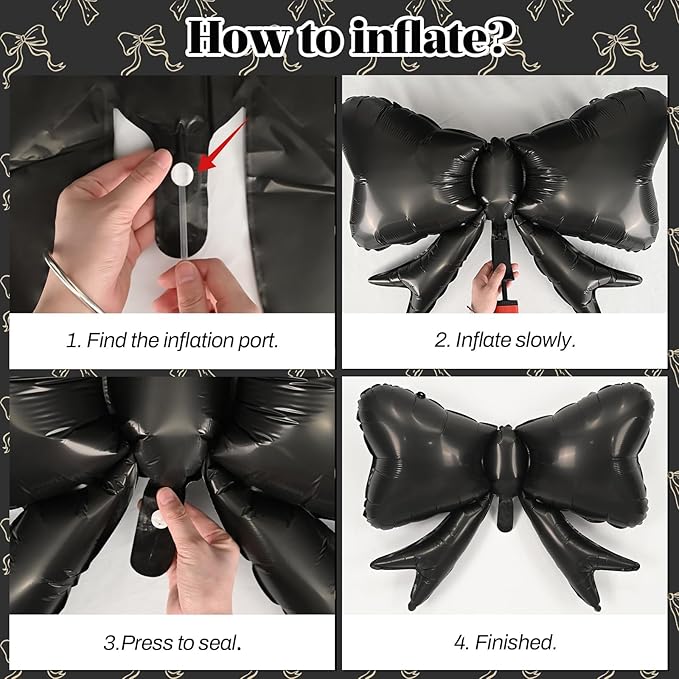 Black Bow Balloon Arch, Black White Coquette Birthday Decorations, Double Stuffed Pearl Sand White Ivory Black Balloon Garland with Foil Bow Balloons for Engagement Wedding Bridal Shower Bachelorette