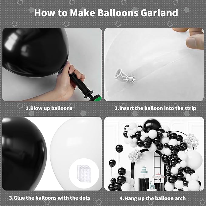 Black and White Balloons Arch Kit,130pcs White Latex Balloon Garland,Different Size Black Latex Balloons for Baby Shower Birthday Wedding Graduation Party Decorations Supplies