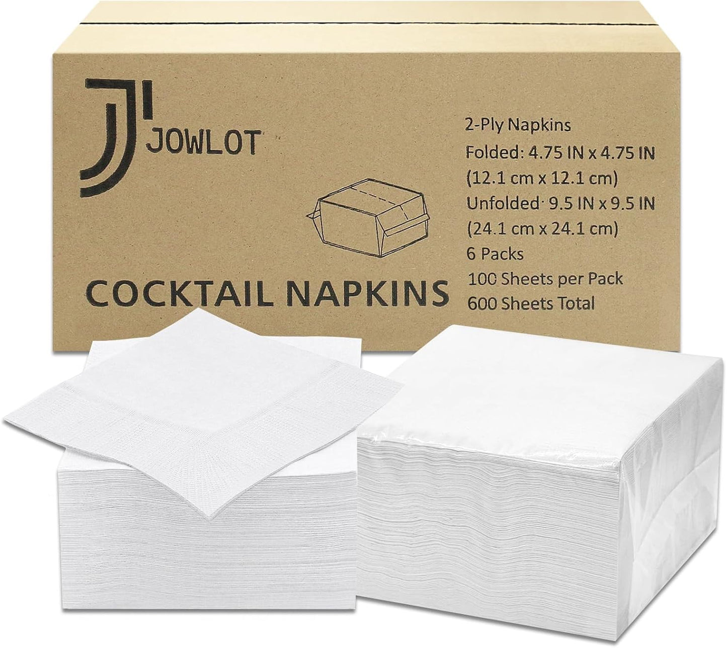 Cocktail Napkins - 600 Count 2-Ply White Napkins Disposable, 4.75 x 4.75 Inch Folded Paper Napkins Bulk Beverage Napkins for Dinner Wedding Bar Party and Everyday Use