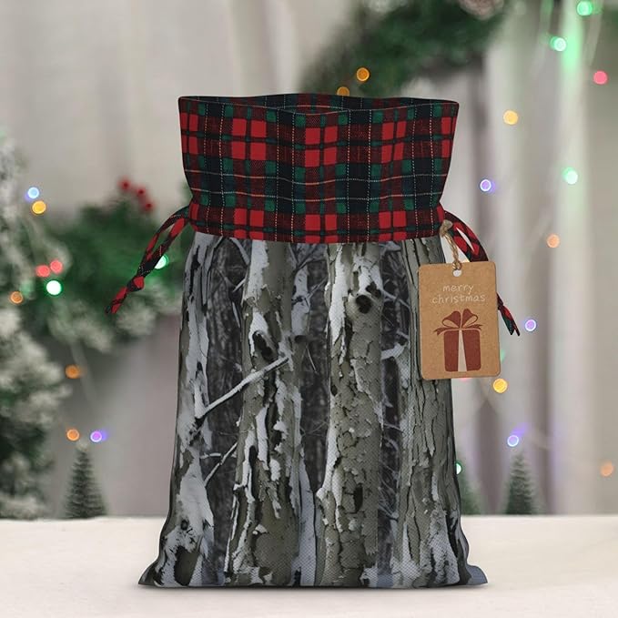 PULaif Cold Tree Camouflage Christmas Drawstring Gift Bags, Large Size Christmas Bags For Gifts Party Favors, Xmas Gift Bags