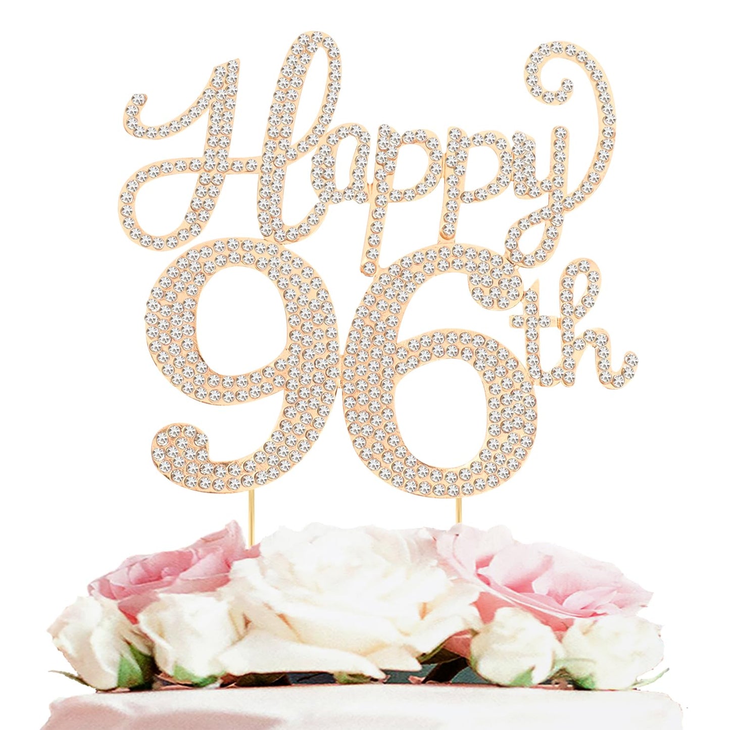 Happy 96th Birthday Decorations,96th Birthday Gold Rhinestone Cake Topper - Cheers to 96 Years Old Bday Party Metal Sparkly Cake Centerpieces Sign.