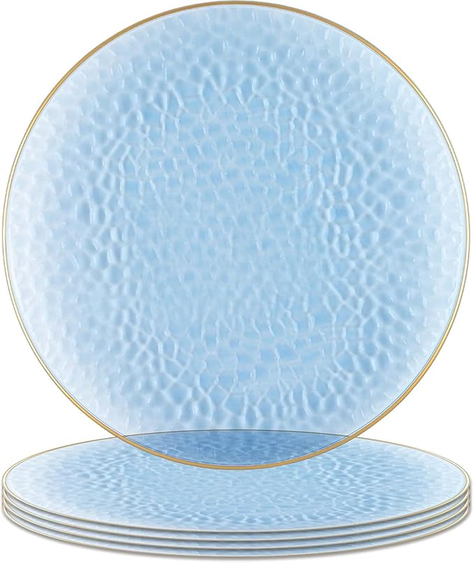 PARTY BARGAINS 13-Inch Charger Plates - 4 Pack, Hammered Blue Gold Rim, Heavy-Duty Disposable Chargers for Elegant Dining - Ideal for Weddings and Formal Events