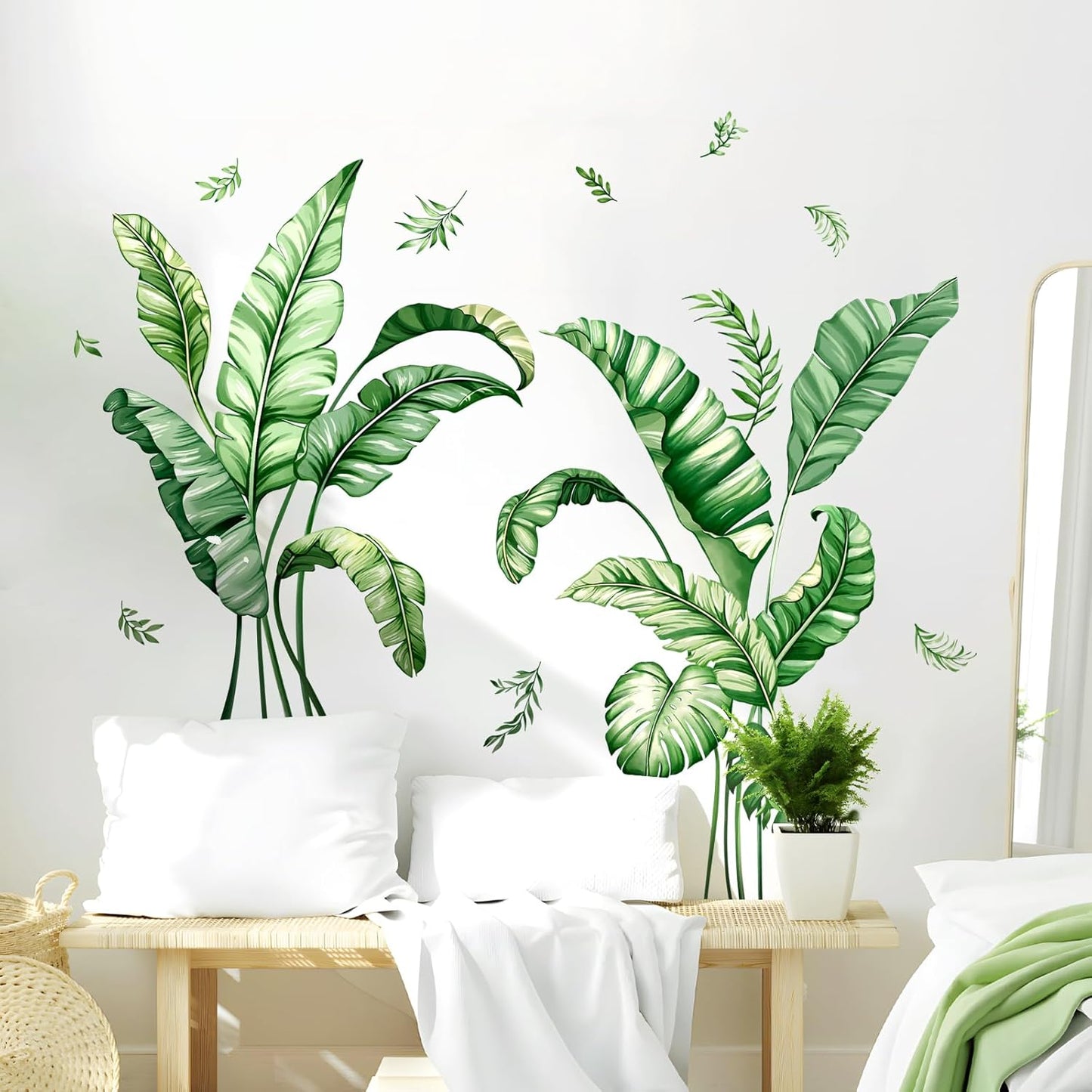 Tropical Palm Leaves Wall Decals, Large Green Plants Wall Stickers Vinyl Peel and Stick Wall Decal Self Adhesive Wall Art Sticker for Aisle Bedroom Office Sofa Backdrop Home Decor