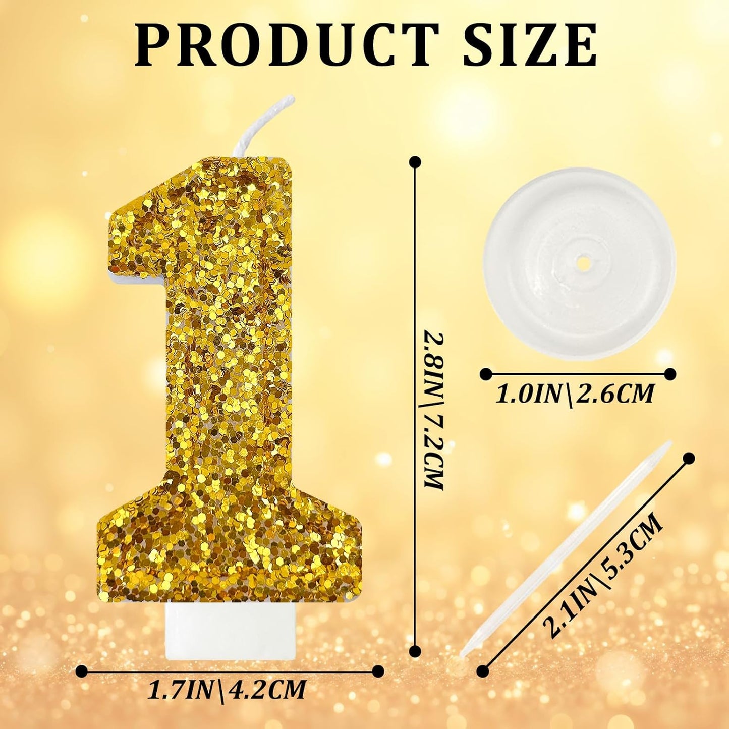 Birthday Number Candles, Glitter Number Candle Cake Decorations with Sequins, Cupcake Decorations for Girls, Women, Party Anniversary Celebrations (Number 1, Golden)