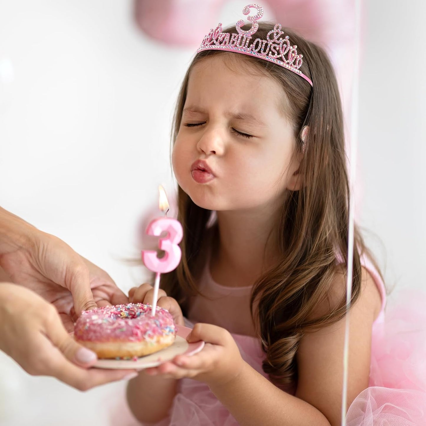 3rd Birthday Decorations for Girls Set - Happy 3rd Birthday Princess Crown and Glitter Sash, 3 Year Old Girl Tiara Party Decorations Supplies Outfit Accessory Gifts
