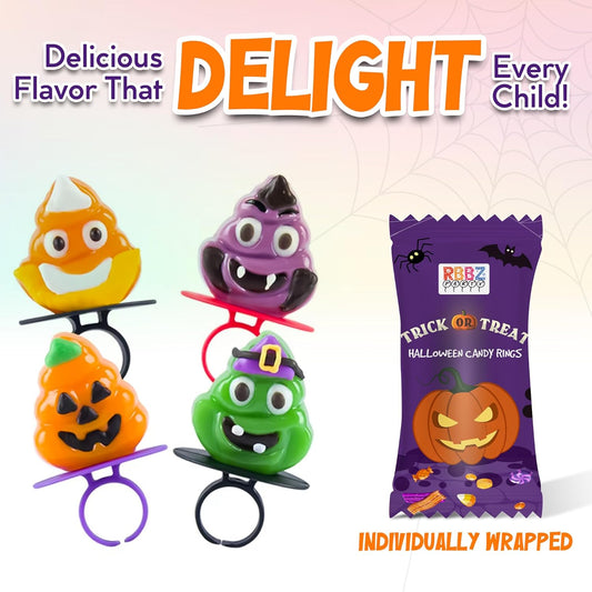 Halloween Candy Ring Pops - 18 Individually Wrapped Suckers Bulk Variety Pack - Trick or Treat Candy - Halloween Party Favors