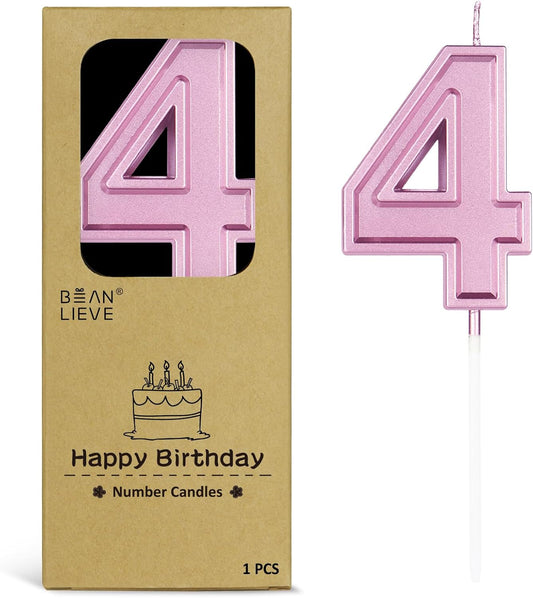 BEAN LIEVE Rose Gold Birthday Candles Number 4, Rose Gold Number Candles, Cake Number Candles for Birthday Parties and Wedding Anniversary Celebrations