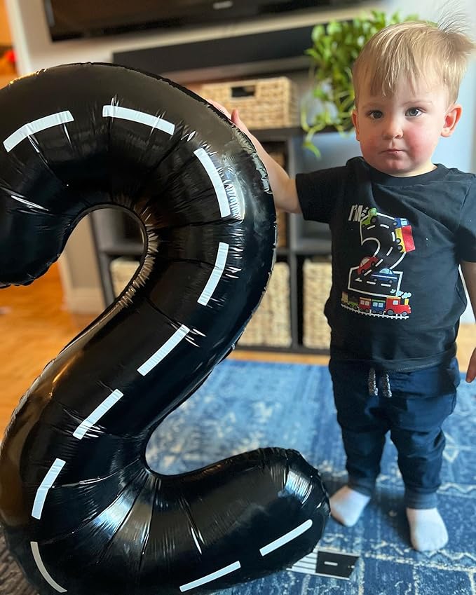 Race Car 2 Balloon, Two Number Balloons 40 Inch, 2nd Black Balloon Number Birthday Decorations, Second Two Birthday Party Supplies, Number 2 Balloon