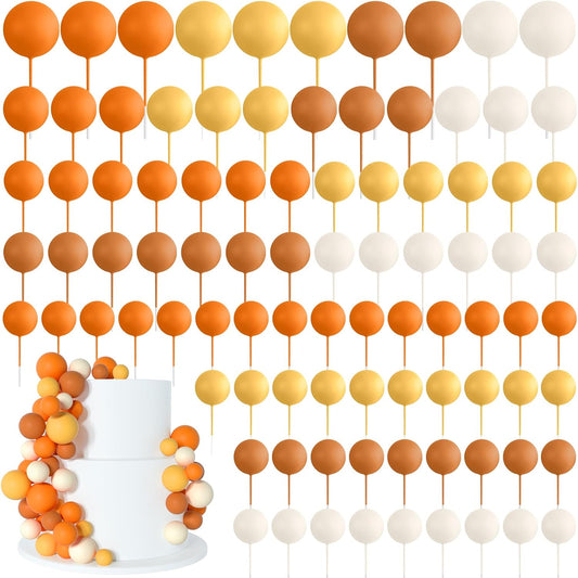 138 Pcs Balls Cake Topper Decorations Balloon Cupcake Toppers Foam Multisize Cake Topper Balls for Birthday Party Wedding Anniversary(Assorted Yellow,Khaki)