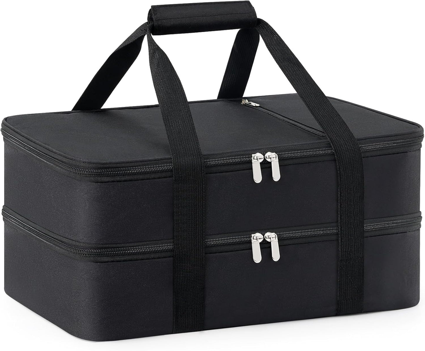 Double Insulated Casserole Carrier for Hot or Cold Food,Pie Carrier Bag Lunch Tote for Potluck Parties/Picnic/Cookouts, Fits 9"x13" Baking Dish, Black
