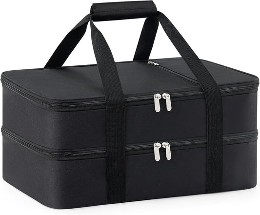 Double Insulated Casserole Carrier for Hot or Cold Food,Pie Carrier Bag Lunch Tote for Potluck Parties/Picnic/Cookouts, Fits 9"x13" Baking Dish, Black