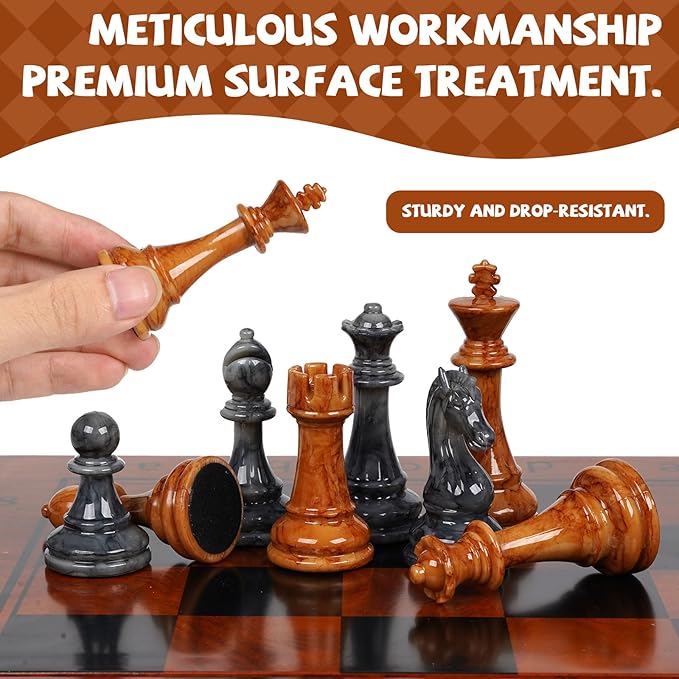 Magnetic Chess Set for Adults and Kids 15'' Chess Board with Acrylic Chess Pieces, Folding Portable Travel Unique Chess Sets Game for Tournament Professional Beginner