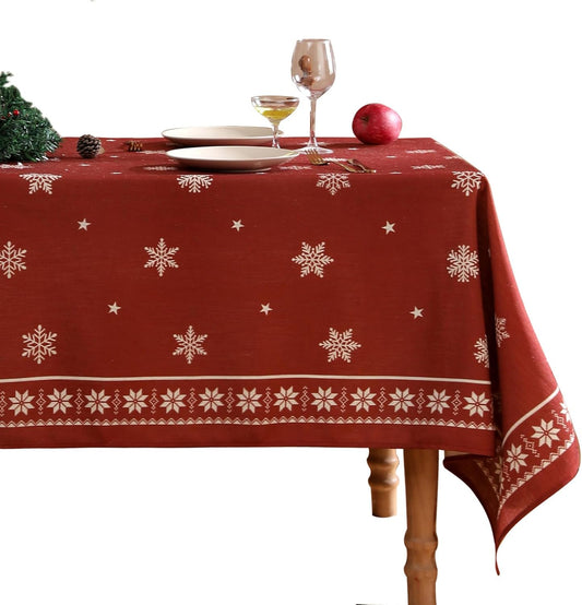 ISAENNE Designer Christmas Red Extra Long Rectangle Tablecloth,Linen Table Cloth with Snowflakes Pattern,Wrinkle Resistant Decor Tablecloths for Dining Kitchen Thanksgiving,67"*118"-Carol C