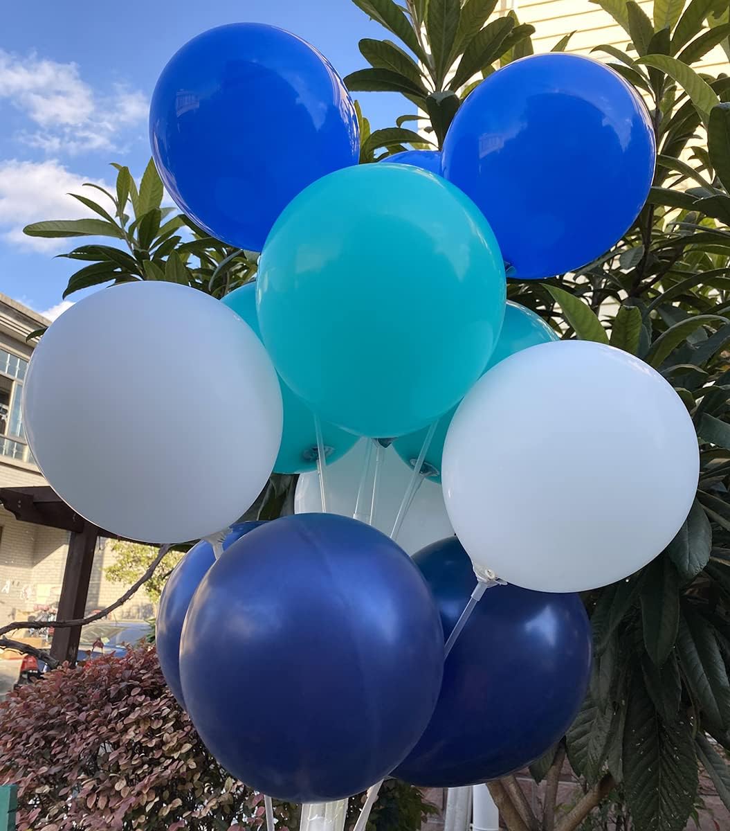 60 Count 12-Inch Navy Blue Royal Blue Teal White Latex Balloons Bulk Pack - Wedding, Birthday, Baby Shower Decorations, Party Supplies