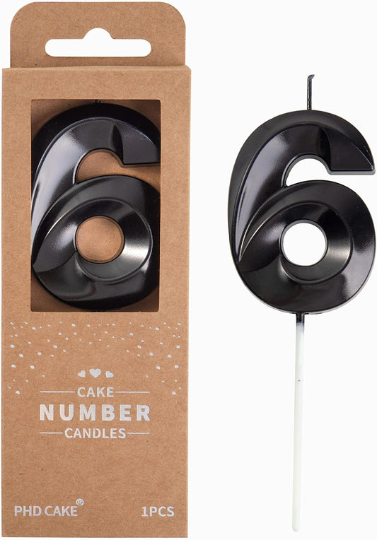 PHD Cake 2.76 Inch Diamond Black 6 Number Birthday Candles, Party Celebration