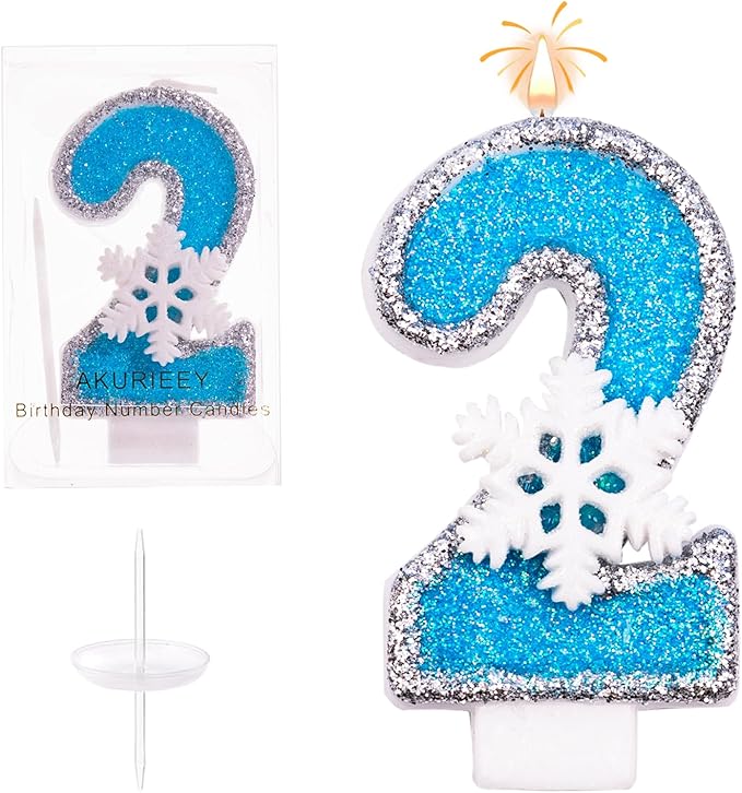 2nd Blue Snowflake Birthday Candles Frozen Themed Number 2 Candles for Cake Topper Cupcake Decorations Party Decor Anniversary Celebrations Supplies