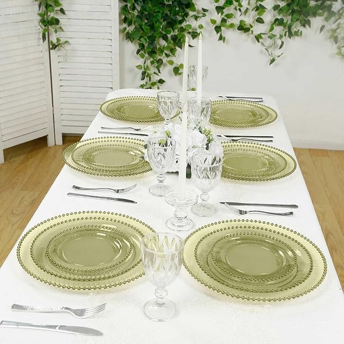 Efavormart 10-Pack Economy Plastic Charger Plates 13" Round Transparent Dusty Sage Green with Beaded Rim - Stylish Dinner Party Serving Plates
