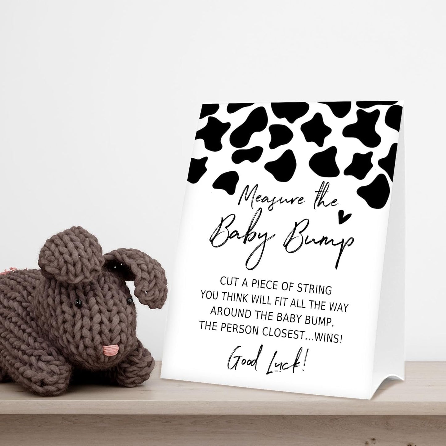Baby Shower Games Measure the Baby Bump Sign, How Big is Mommy's Belly Party Favors Supplies, 5x7 Inch Kraft Standing Sign and 50 Guessing Cards, Dairy cow