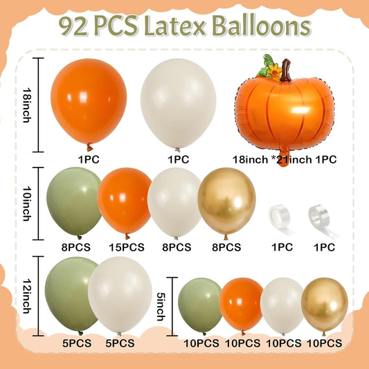 Fall Balloons Garland Arch Kit, Burnt Orange Pumpkin Foil Balloons, Orange Green Sand White Gold Balloon for Little Pumpkin Baby Shower First Birthday Thanksgiving Fall Autumn Harvest Party Decoration