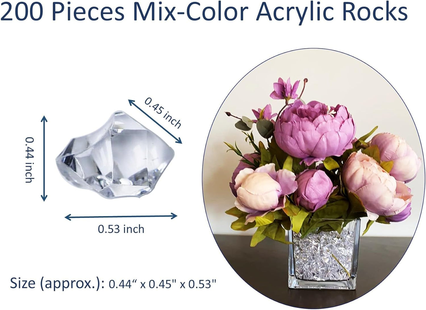 Pack of 200 Decorative Acrylic Crystal Gems, Mixed Blue Colors Ice Rocks, Reusable Acrylic Crushed ice Rocks for Home Décor
