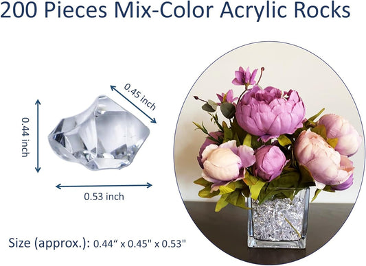 Pack of 200 Decorative Acrylic Crystal Gems, Multi-Color Ice Rocks, Reusable Acrylic Crushed ice Rocks for Home Décor