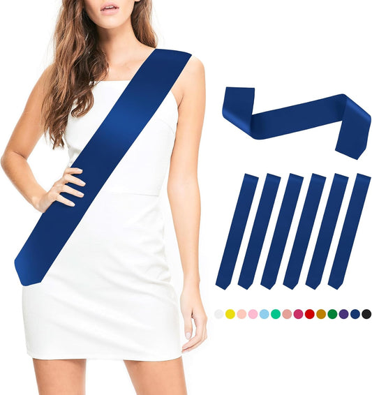 Blank Satin Sash Birthday Girl Sash Homecoming Sashes Plain Sash 6pcs For Bachelorette Party Favors Blue Sashes For Birthday, Graduation, Weeding, Beauty Pageant, Homecoming, DIY, Make Your Own Sahes