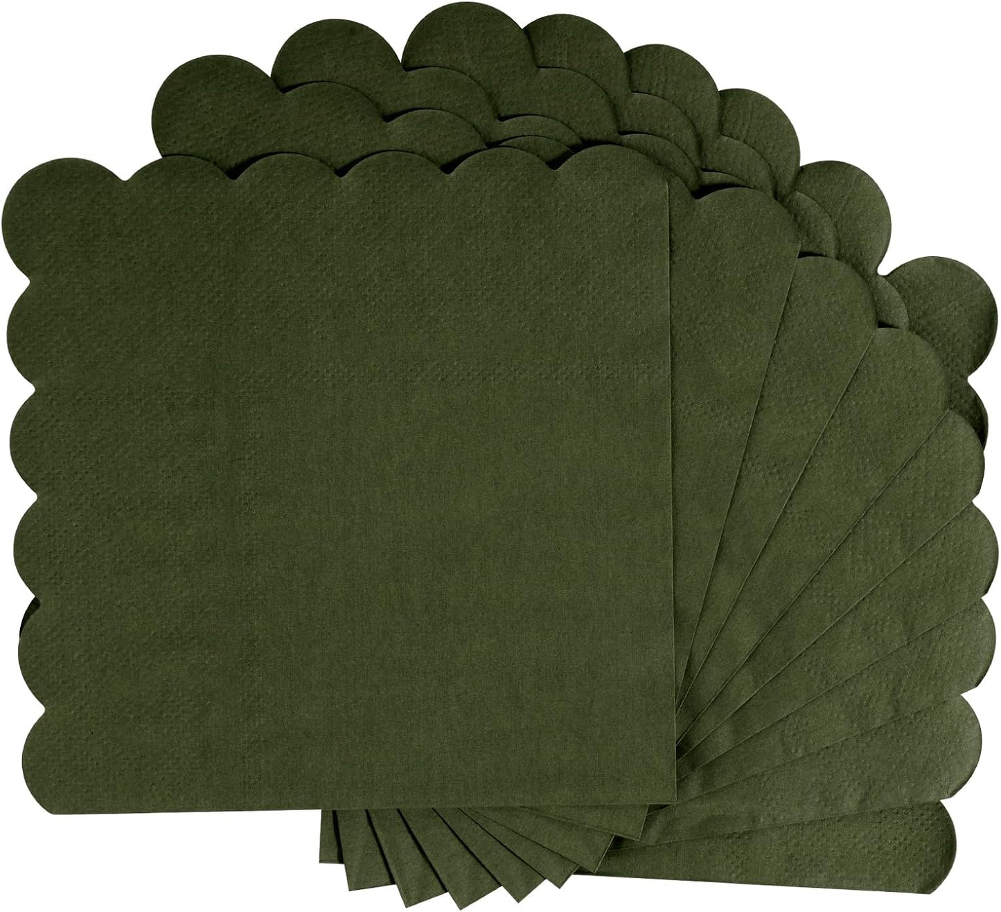 100 Pcs Cocktail Napkins, 2-Ply 5 x 5 Inches Disposable Scalloped Napkins, Thick Premium Dessert Napkins for Party, Wedding, Dinner, Birthday, Anniversary, Festival (Green)
