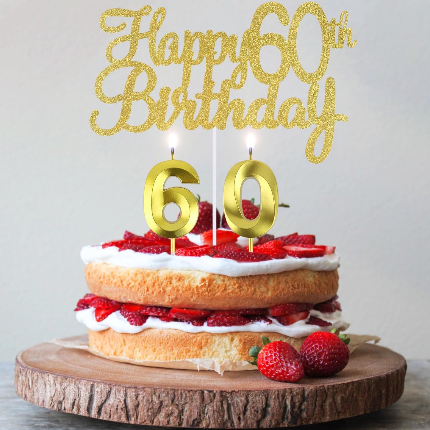 Happy 60th Birthday Cake Topper + 60 th Birthday Candles, 60 Cake Topper, Number 60 Candles, Happy 60th Birthday Cake Decorations, 60 Birthday Decorations for Men and Women (60)