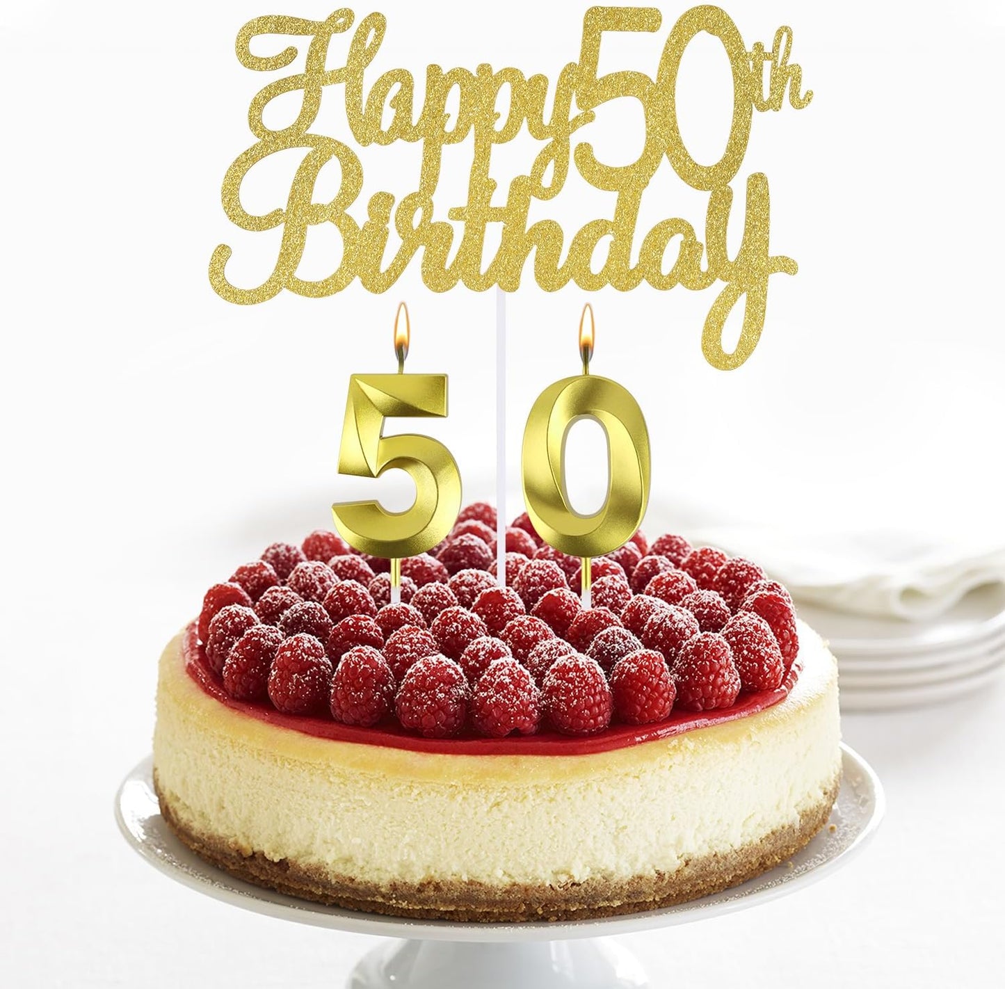 Happy 50th Birthday Cake Topper 50th Birthday Candles, 50 th Birthday Cake Decorations, 50 Cake Topper Number 50 Candles, 50 Birthday Decorations for Men and Women (50)