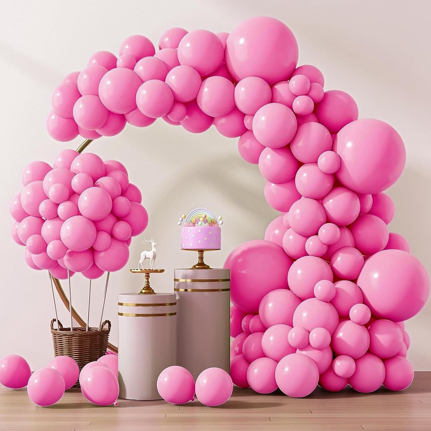RUBFAC 129pcs Pink Balloons Different Sizes 18 12 10 5 Inches for Garland Arch, Pink Balloons for Valentine's Day Birthday Baby Shower Gender Reveal Wedding Party Decoration