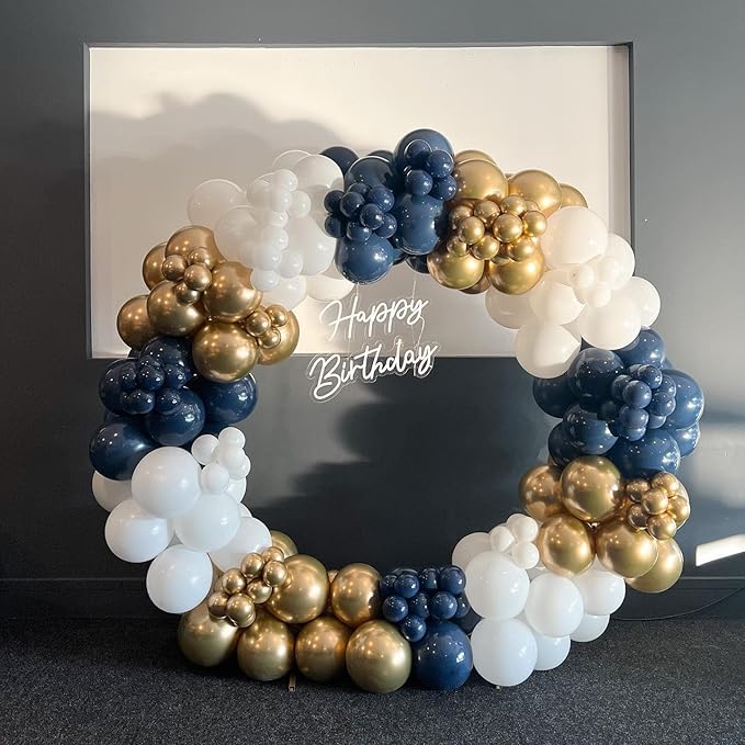 Navy Blue and Gold Balloons Arch Kit, 162pcs Different Sizes with Navy Blue White Chrome Gold Confetti Balloons for Graduation 2025 Anniversary Baby Shower Birthday Party Decorations