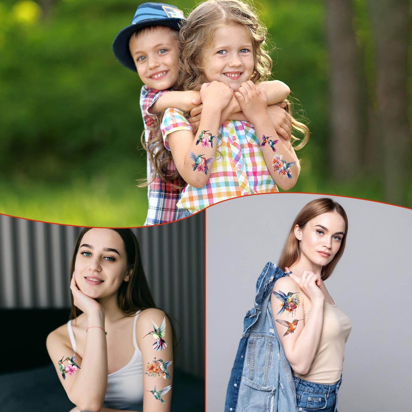 Watercolor Hummingbird Temporary Tattoos - 200+ Hummingbird Tattoos Temporary Realistic Hummer Birds Fake Tattoos Stickers for Adult Women Birds Themed Party Decorations Favors Supplies
