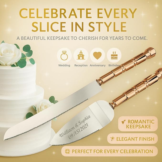 GIFTS INFINITY Personalized Wedding Cake Knife and Server Set with Engraving – Cake Cutting Utensil Set, Keepsake Gift for Wedding, Anniversary, Reception, Birthday & Other Occasions (CT-101RG)