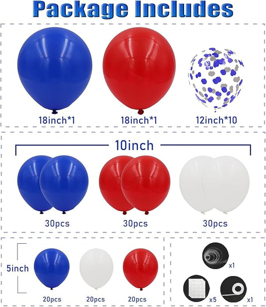 Red White and Blue Balloons Garland Arch Kit, 162pcs Different Sizes with Red White Blue Confetti Balloons for 4th of July Graduation Nautical Birthday Baseball Theme Party Decorations