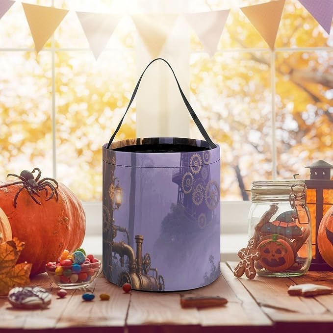 Halloween Candy Bucket - Gothic Fog Forest Trick Or Treat Candy Bag, Gift Bag for Party Favor Supplies