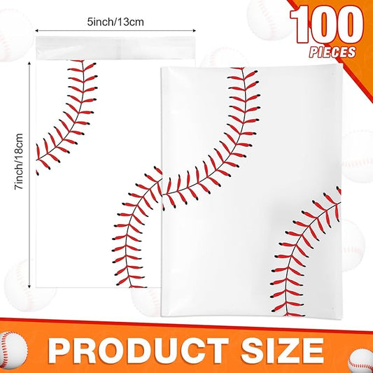 Tinlade 100 Pcs Gift Bags 5 x 7 Inch Treat Bag Favor Bag Self-Adhesive Candy Bag for Supply (Baseball)