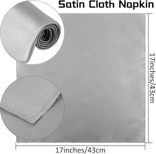 ANECO 12 Pieces Satin Napkins Soft Dinner Napkins Square Table Napkins 17 x 17 Inches for Restaurant Weddings Party Dinner Decoration (Grey)